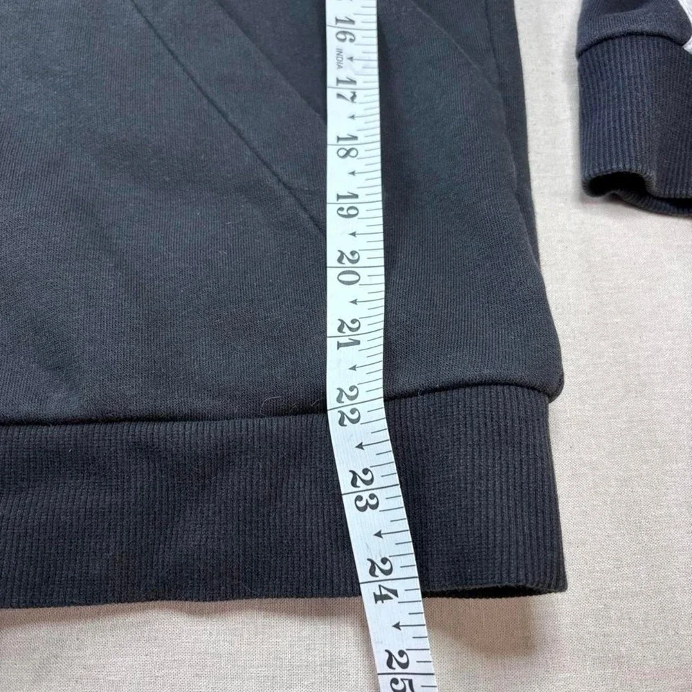 Adidas black zip up hoodie with white stripes on sleeves SZ M